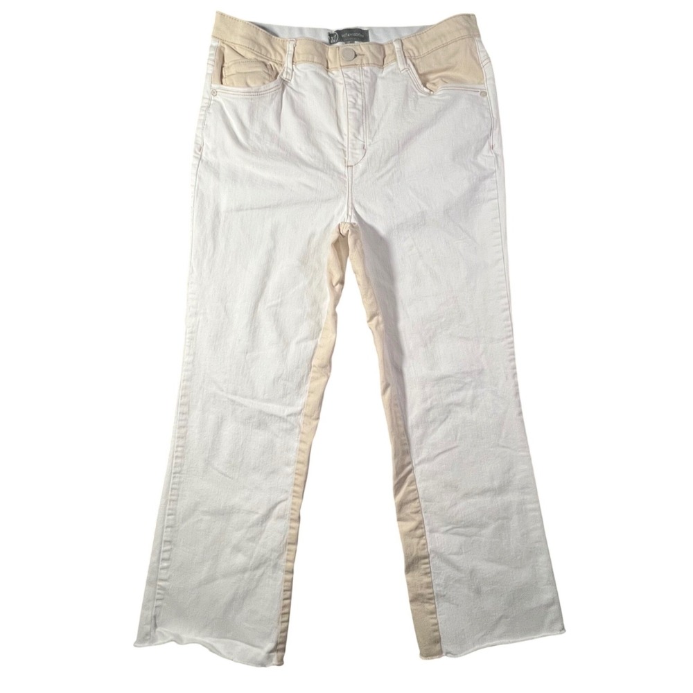 Wit & Wisdom Jeans Women 12 White Two-Tone Ab-solution Straight Wide Leg Raw Hem